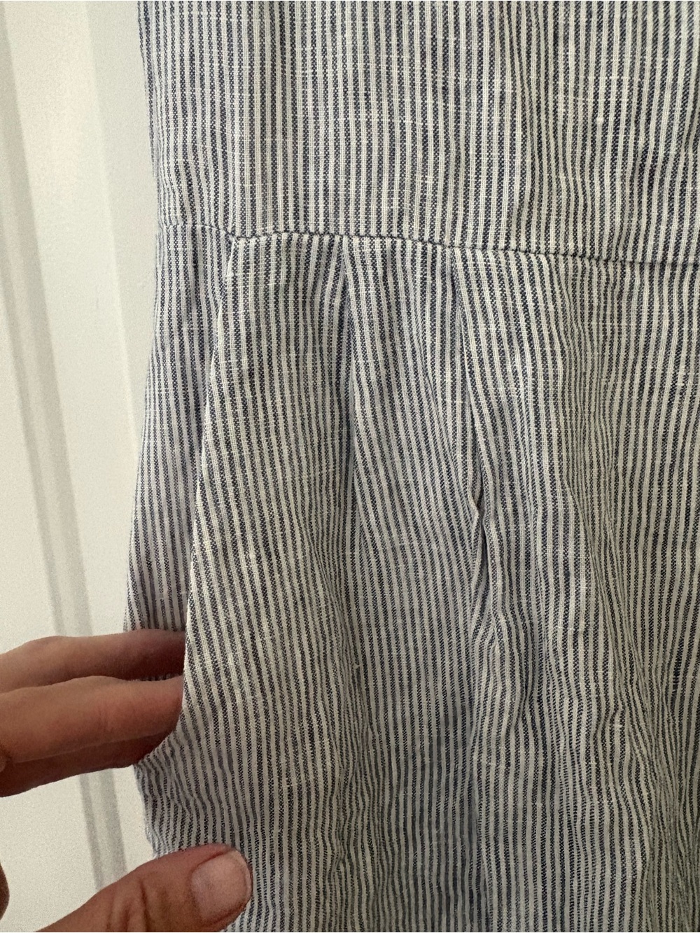 Quince European Linen Scoop Neck Midi Dress Pockets Blue Pinstripe Women's S - Picture 6 of 9